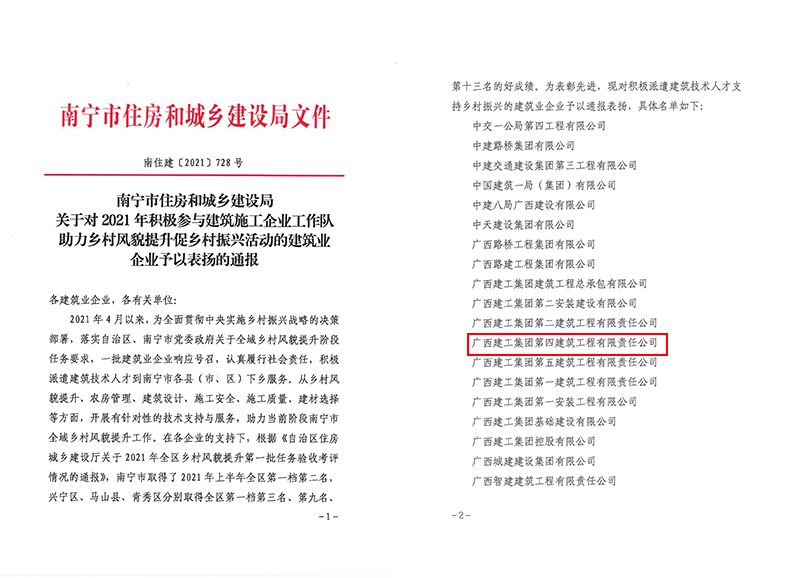 关于对2021年积极参与建筑施工企业工作队助力乡村风貌提升促乡村振兴活动的建筑业企业予以表扬的通报（800）.jpg